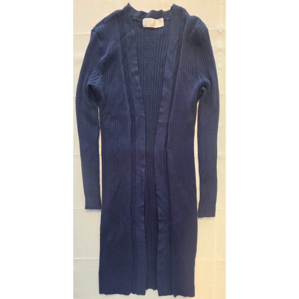 Time and Tru Navy Blue Ribbed Longline Open Front Cardigan Sweater Small 4-6